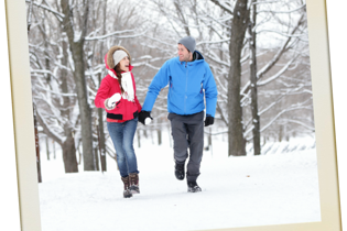 Couple walking in snow
