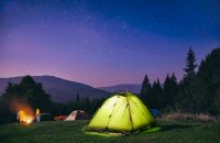 Tent under night sky