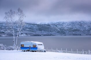 Caravan in snow