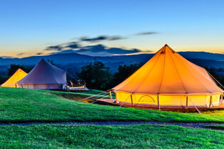 Luxury tents at sunset