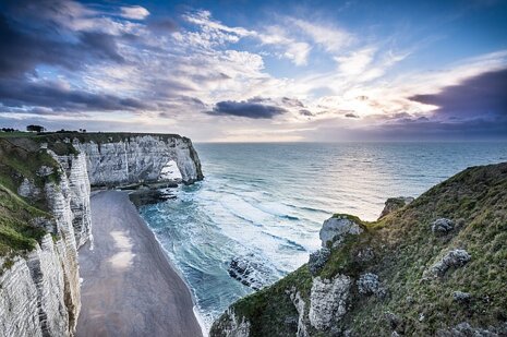 Seaside view of a Normandy beach sea arch