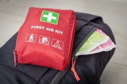 Close up of a small first aid kit