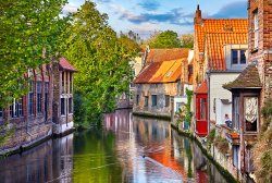 Medieval houses on the canal in Bruges Old Town