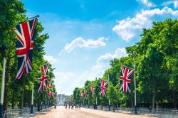 Pall Mall lined with Union Jack flags