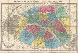 Map of Paris in 1867 showing the newly proposed arrondissements