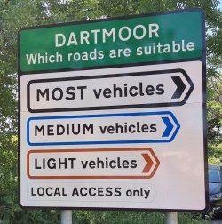 Devon and Dartmoor Road Suitability Sign