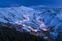 Snowy hills of Sierra Nevada National Park at night