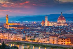 City of Florence at night with Duomo dominating skyline