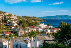 Whitewashed houses and blue waters of the Pelion Peninsula