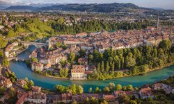 Panoramic view from above the old town of Bern, capital of Switzerland