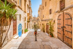 Narrow, sandstone streets of Valletta, Malta