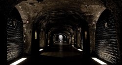 Dark wine cellars of Moët & Chandon underneath the French town of Épernay