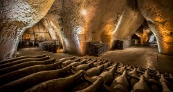 Dark wine cellars of Veuve Clicquot underneath the French city of Reims