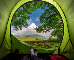 Looking out of tent to countryside