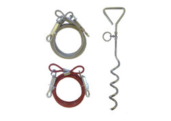 Set of 2 x 6ft (1.8m) Dog Tie Out Cables with 1 x 16" Metal Spiral Ground Stake Spike (Red & Silver)
