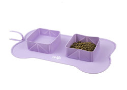 Pixie & Lu Pet Feeding Mat Travel Bowls for Dogs Cats, Portable Non Slip Roll Up Pet Food Mats FDA Grade Silicone