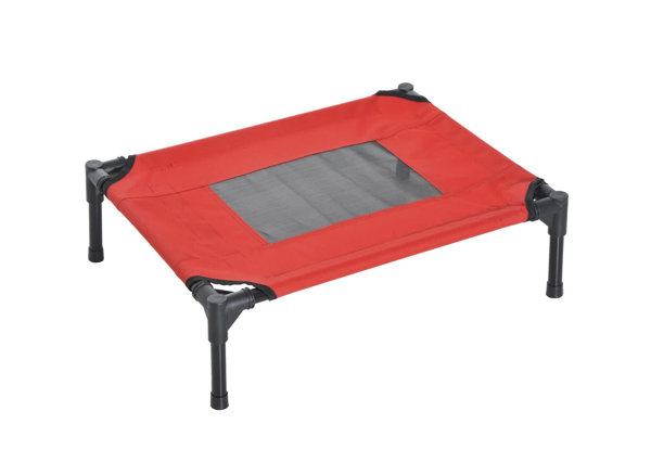 PawHut Elevated Pet Bed Portable Camping Raised Dog Bed w/ Metal Frame Black and Red (Small)
