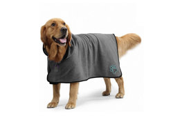 Aoweika Dog Bathrobe Towel with Adjustable Strap, Moisture Absorbing Bath Robe, Microfibre Fast Drying Super Absorbent Pet Bath Towel, Quick Drying Towel with Strap Hood (Grey, L)